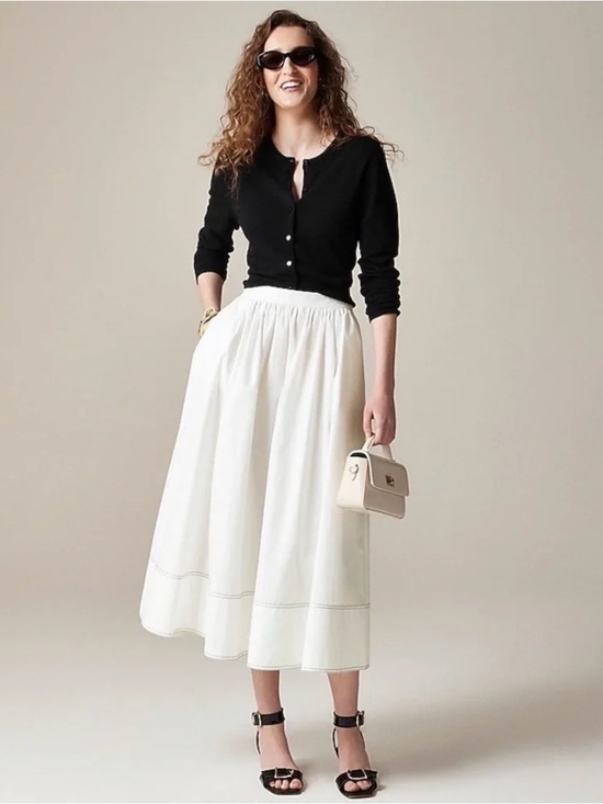 J. Crew Dresses & Skirts - J.Crew Contrast Stitch Midi Skirt in Cotton Poplin